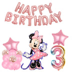 Mini Happy Birthday Balloon Garland Kit #3 with pink balloons, star foil balloons, Minnie figure, and number 3 for party decorations.