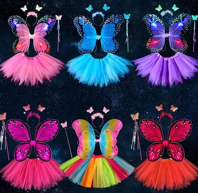 Girls Butterfly Tutu 4pc Led light Set for themed parties and birthday decorations. Main image