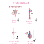 Stitch and Angel Tableware Set 179pcs - includes banner, trumpets, drinking straws, party hats; perfect for themed party decor