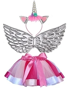 Pink Girls Fairy Unicorn-Wings 3 pcs Set for Birthday, Costume, Cosplay - perfect for themed party decor and celebration decorations. Main image