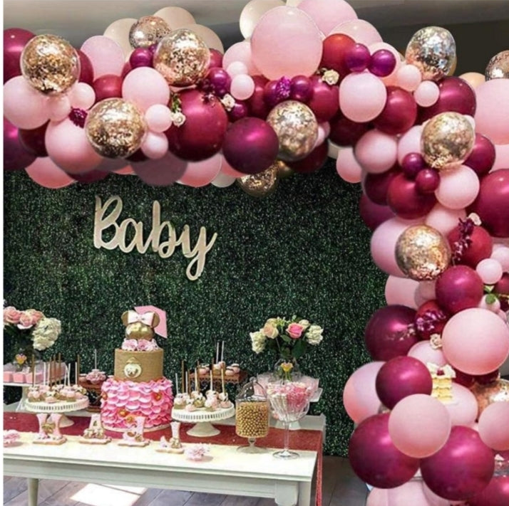 Double Layer burgundy Confetti Gold Balloon Garland Kit 137 pcs for baby shower party decorations Main image