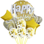 22 in 3D Happy Birthday Balloons Bouquets | Yellow, perfect for party decorations and themed celebrations, including confetti balloons.
