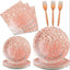 Rose Gold Party Tableware sets 80pcs with plates, forks, napkins for birthday decorations, wedding and baby shower supplies