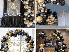Matte Black, Metallic Gold, Agate Black 120 pcs balloons for birthday and themed party decorations, wedding and celebration supplies.