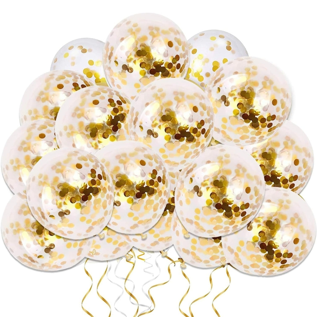 Confetti Balloon in Gold 12 inches 25pk, ideal for party supplies, wedding or birthday decorations.