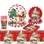 Merry Christmas Tableware Set 117 pcs, party tableware and holiday decorations, includes plates, cups, napkins, perfect for festive events