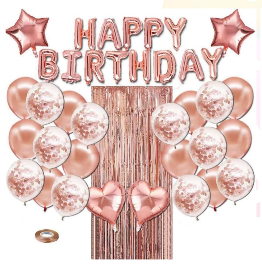 Rose Gold Happy Birthday Balloon Garland Kit 88 pcs for themed party decor Main image