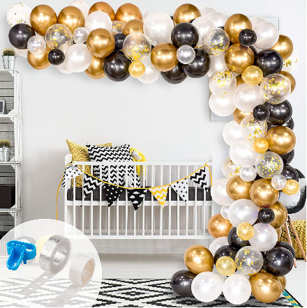 Pear Black and White Metallic Gold Balloon Arch Gold 123 pcs - perfect for party decorations and themed celebrations.