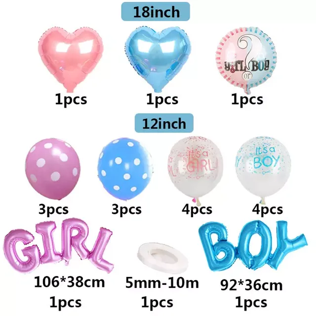 It's a Boy Girl Garland Kit 20 pcs balloons for baby shower or birthday party decorations with heart, polka dot, and letter designs