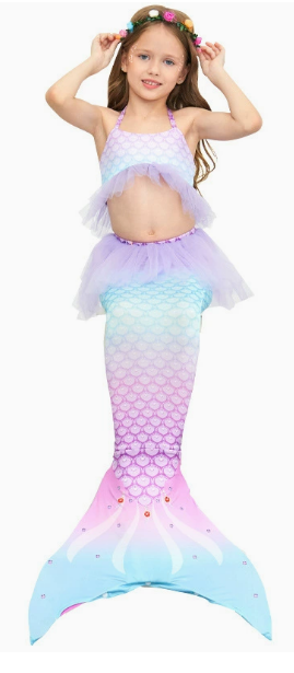 Girls Mermaid 🧜‍♀️ outfit costumes birthday cosplay 3pcs set for kids party supplies and themed party decor.