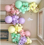 Macaron Pastel Color Balloon Arch Garland Kit displayed as party decor