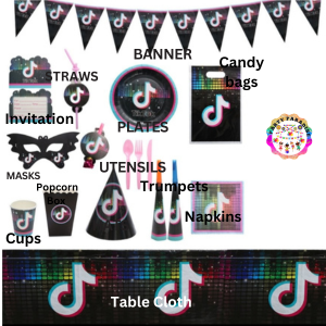 Tiktok Themed Party Tableware Set 136pcs, party decorations, kids party supplies, themed party decor, birthday party supplies, party accessories. Main image