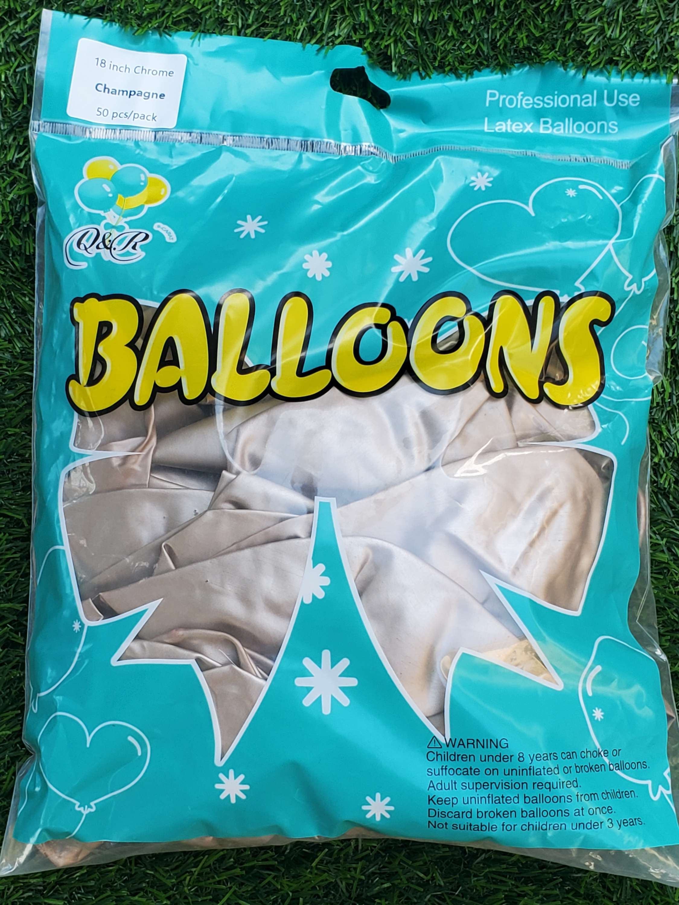 Chrome Balloons 18 inches in Champagne 50Ct, ideal for party supplies, wedding decorations, and birthday party supplies.