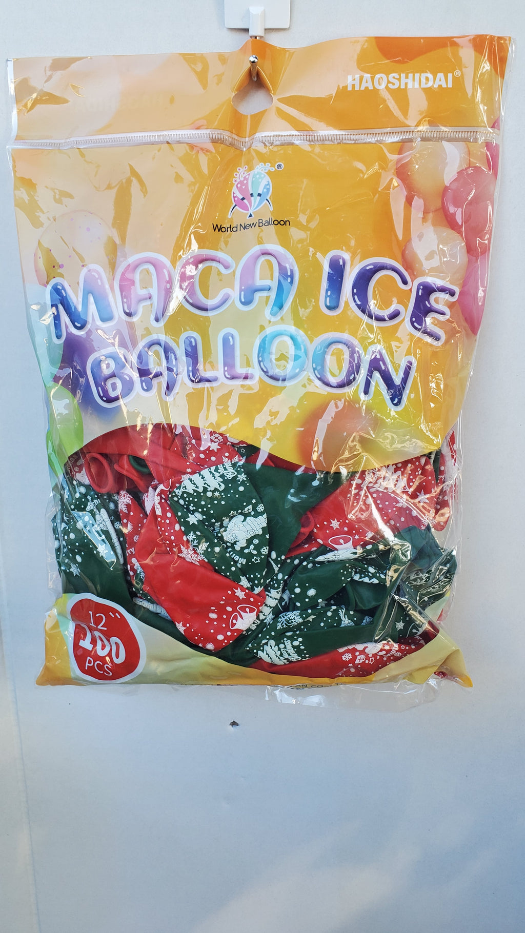 Christmas Print theme balloons 12 inch 100ct bag, perfect party supplies for themed decorations, ideal for holiday events.