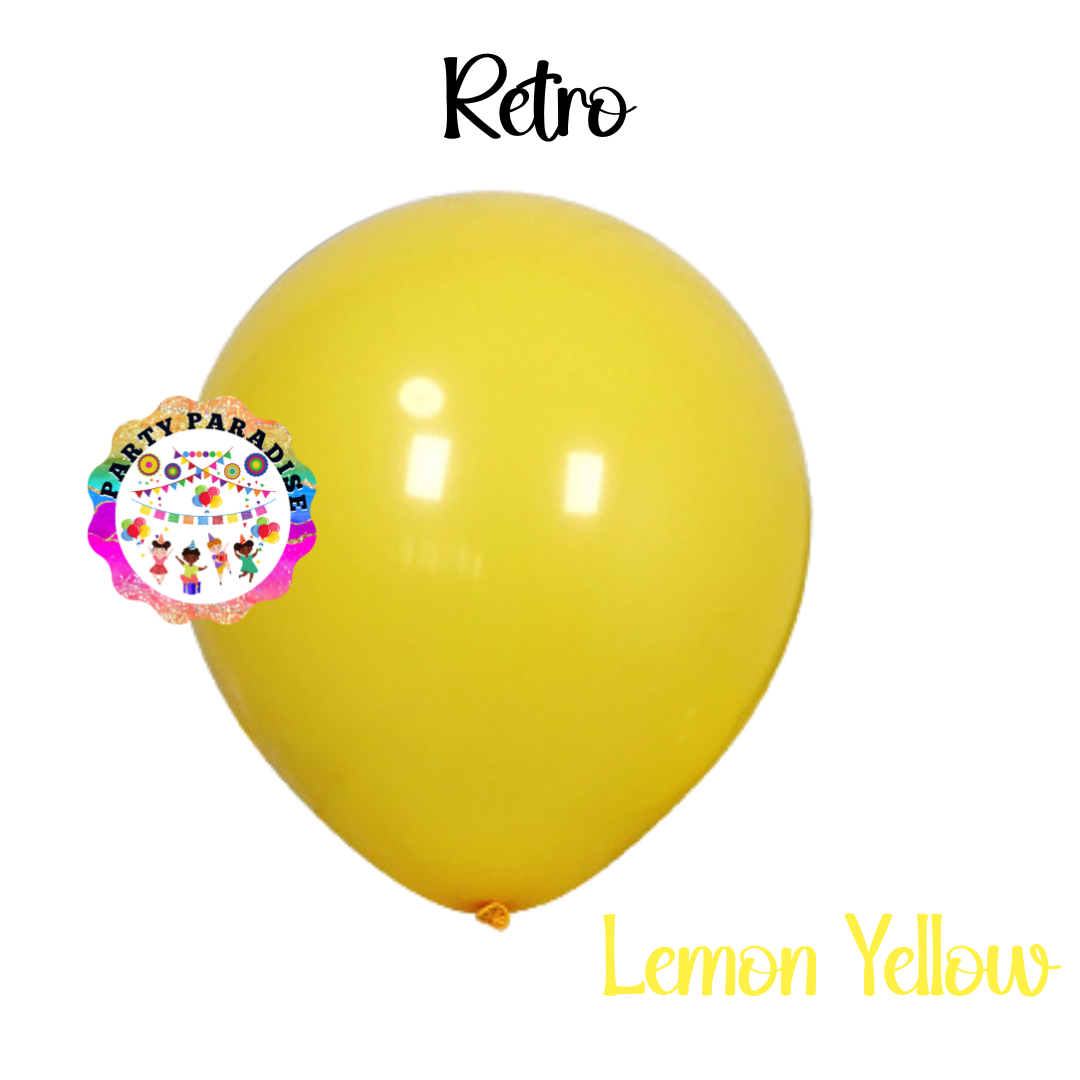 Retro Balloon Natural Latex Rubber 12 inches "Lemon Yellow" 100ct for party decorations and themed event decor.