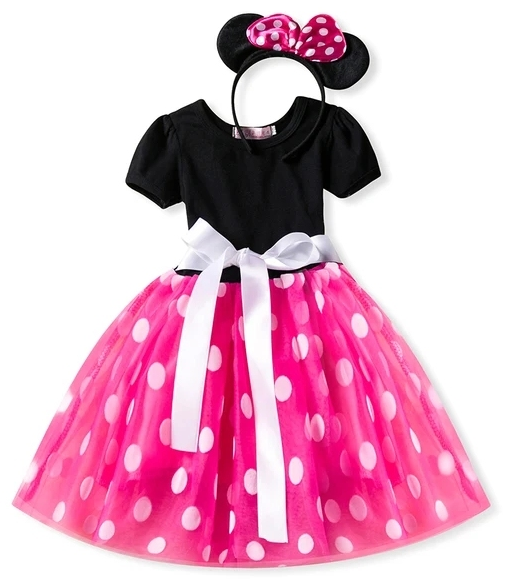 Girls Pink Dress with Polka Dots 2 piece set for birthday, costume or cosplay, party supplies, themed party decor