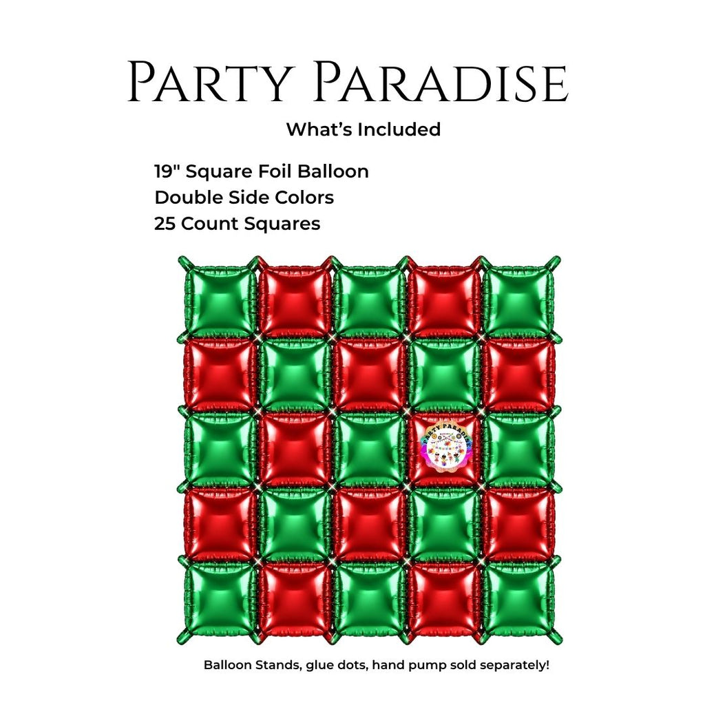 Double-Sided Two-Tone Square Foil Balloons Grid Background Wall for Party 19inch Squares, 25PCS