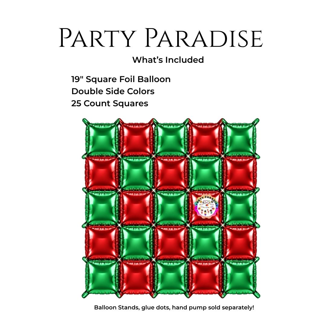 Double-Sided Two-Tone Square Foil Balloons Grid Background Wall for Party 19inch Squares, 25PCS