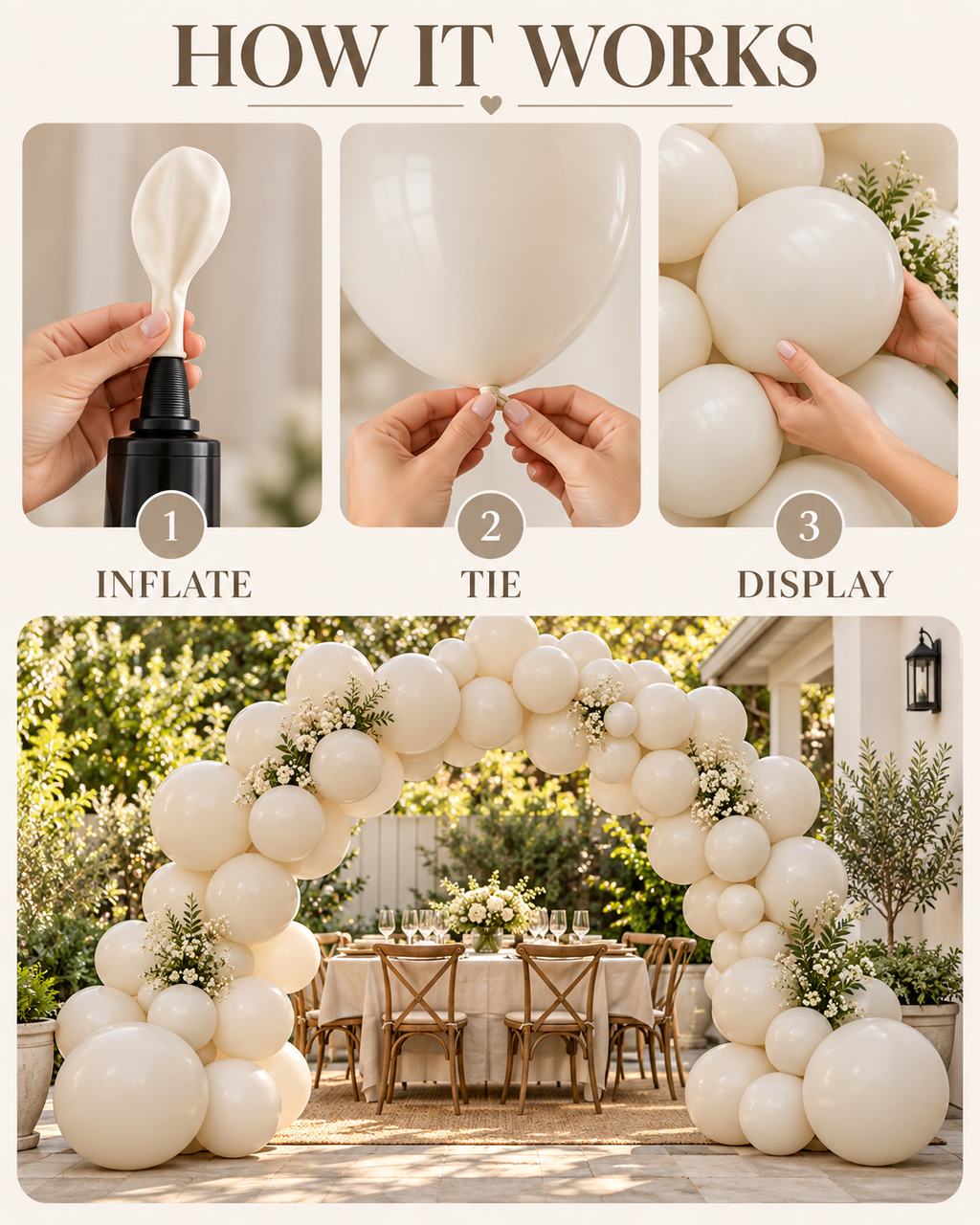 Retro Balloon Natural Latex Rubber in 12&5 inches "Sand White" perfect for Birthdays, Parties, Weddings, Holidays