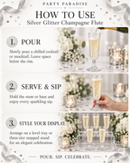 Silver Glitter Flutes 20 Pack Disposable Glasses 5oz Clear Plastic Mimosa Glasses Wedding Cocktail Cups Bulk for New Years Eve Party Supplies Engagement Birthday Decorations