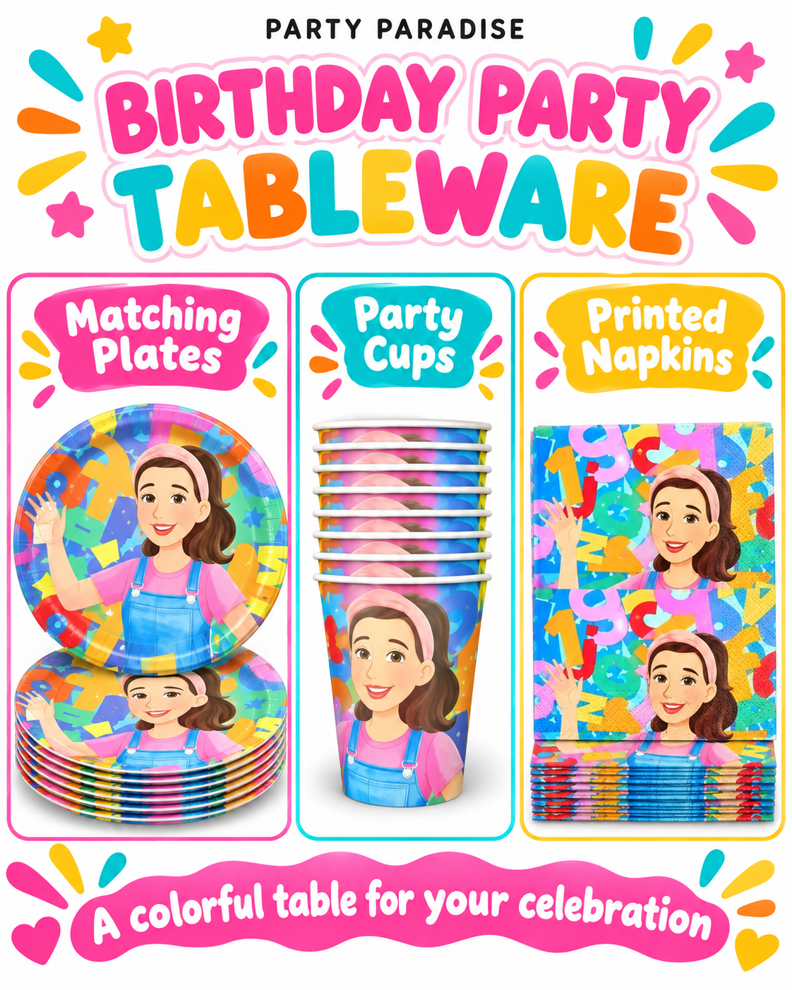 English Teacher Dinner Plate Set for birthdays party celebration 30PCS Party Bundle Kit