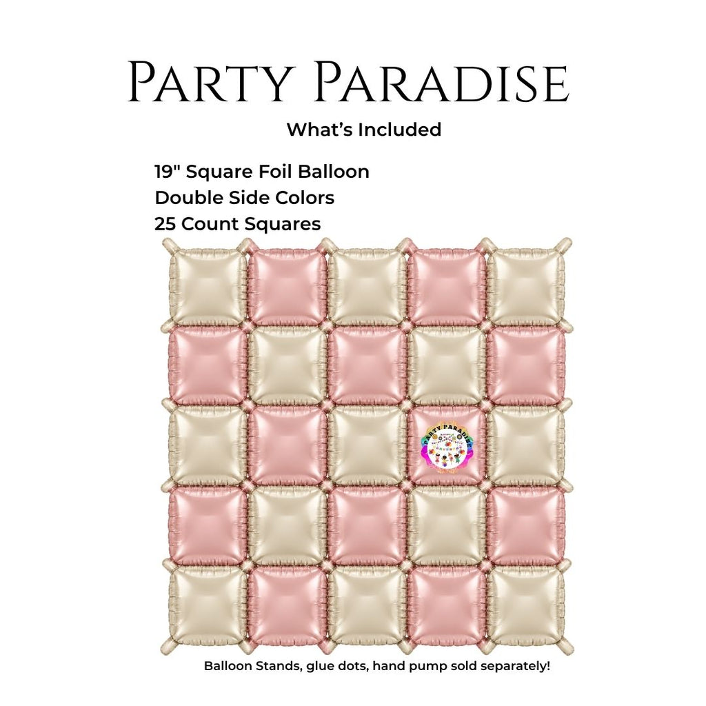 Double-Sided Two-Tone Square Foil Balloons Grid Background Wall for Party 19inch Squares, 25PCS