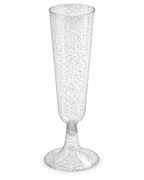 Silver Glitter Flutes 20 Pack Disposable Glasses 5oz Clear Plastic Mimosa Glasses Wedding Cocktail Cups Bulk for New Years Eve Party Supplies Engagement Birthday Decorations