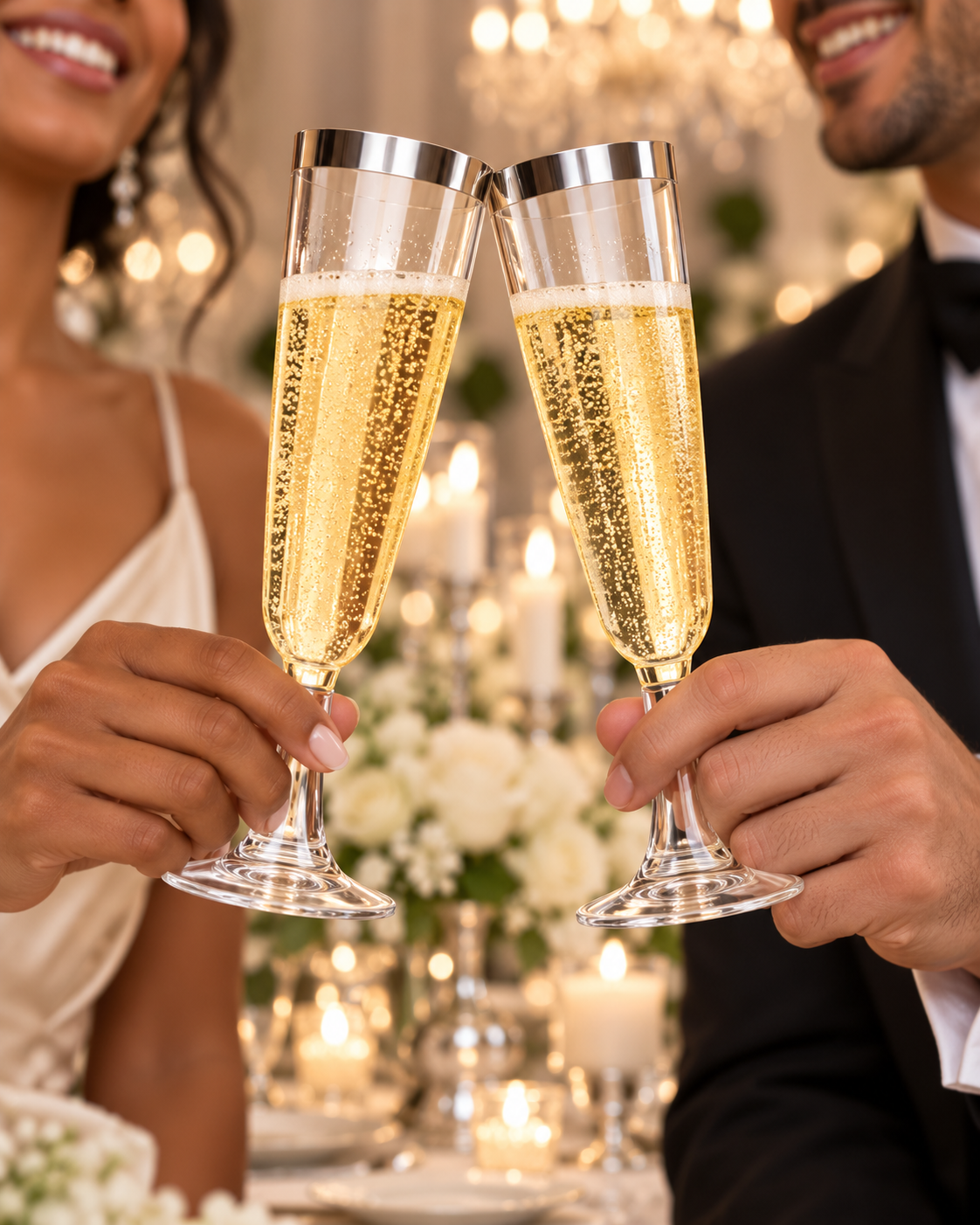 Silver Rim Champagne Flutes for Weddings Birthday Engagement 20PCS