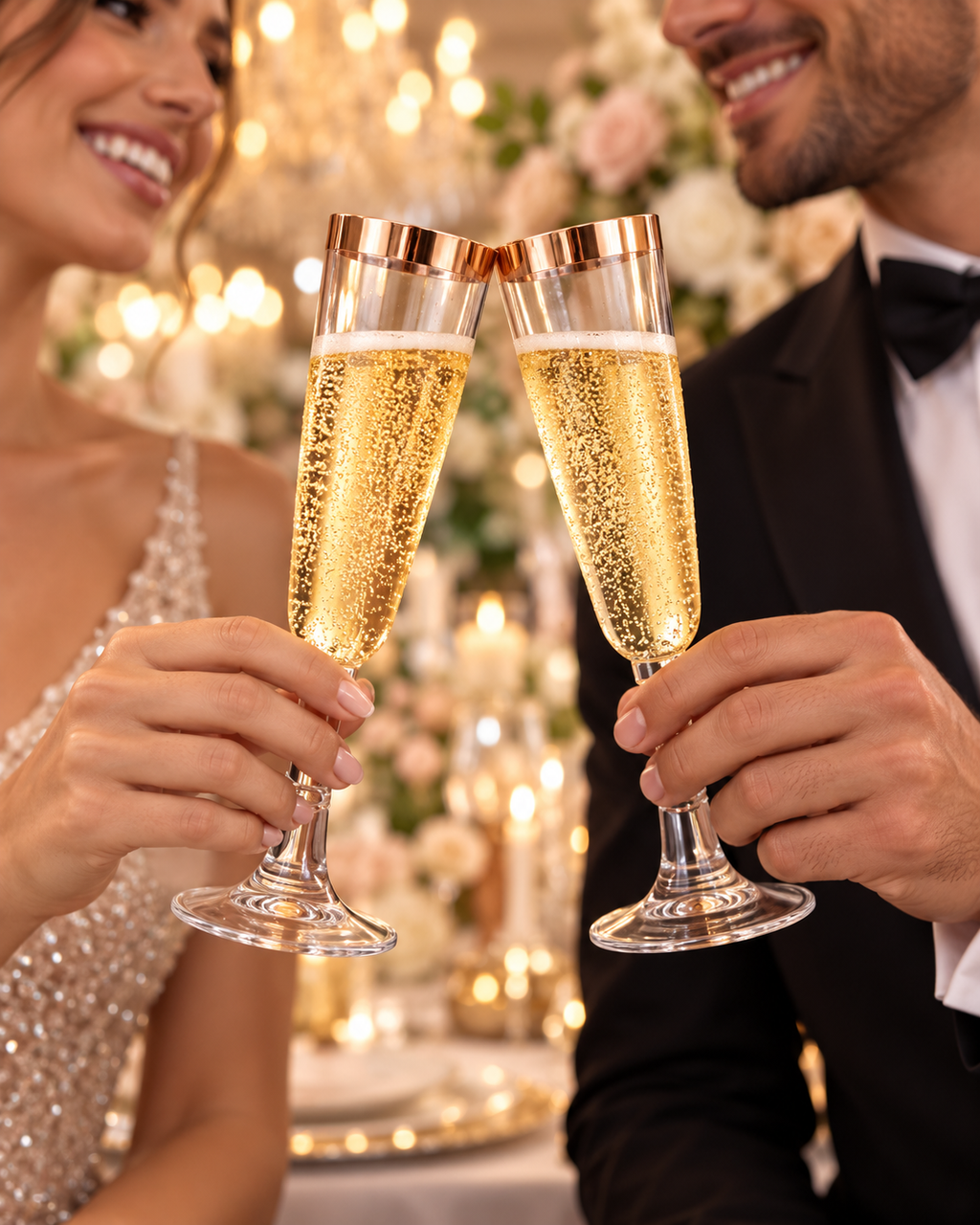 Rose Gold Rim Champagne Flute for Weddings Birthday Bridal Party 20 PCS