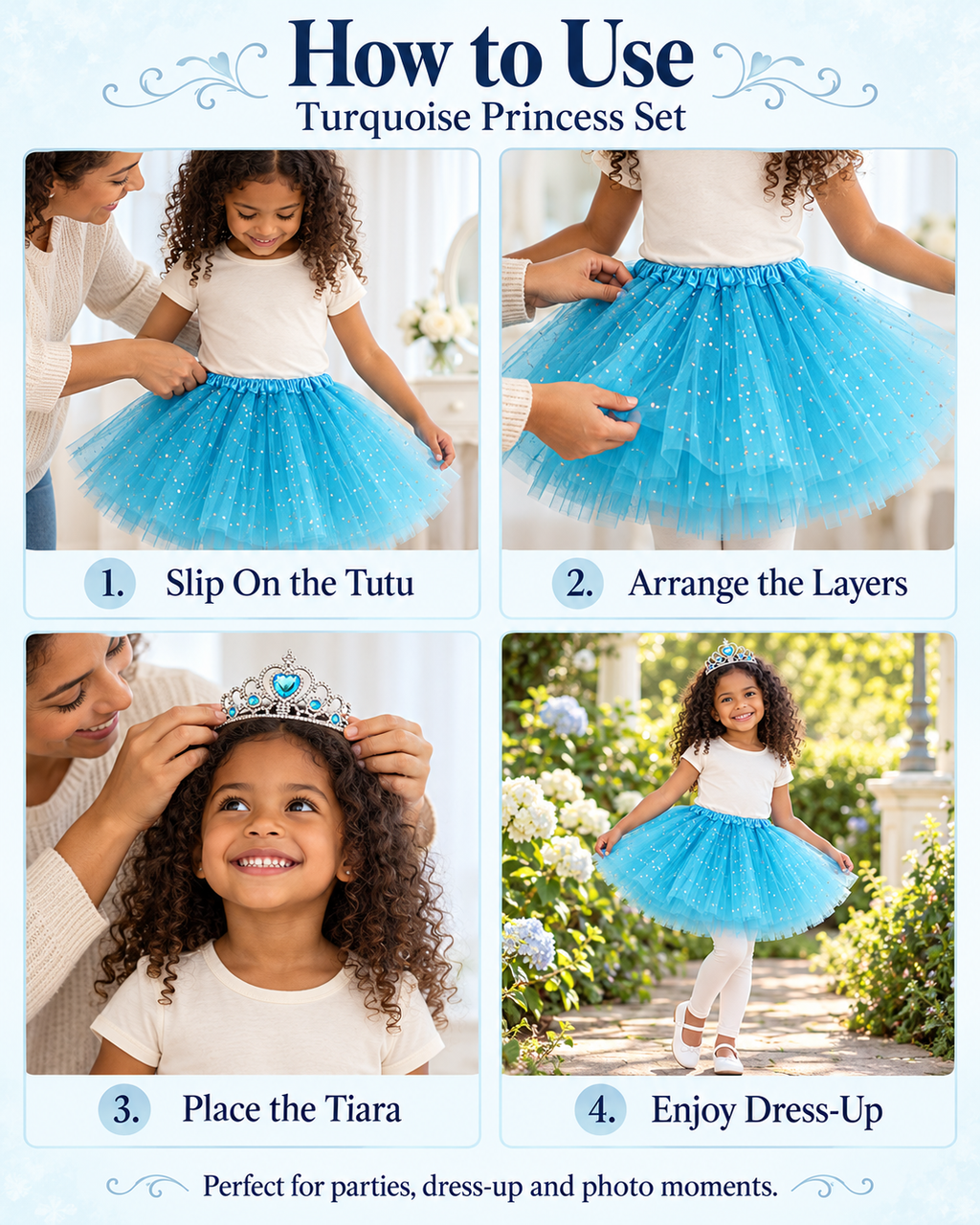 Blue tutu with tiara 2 pcs set for birthdays dress up cosplay
