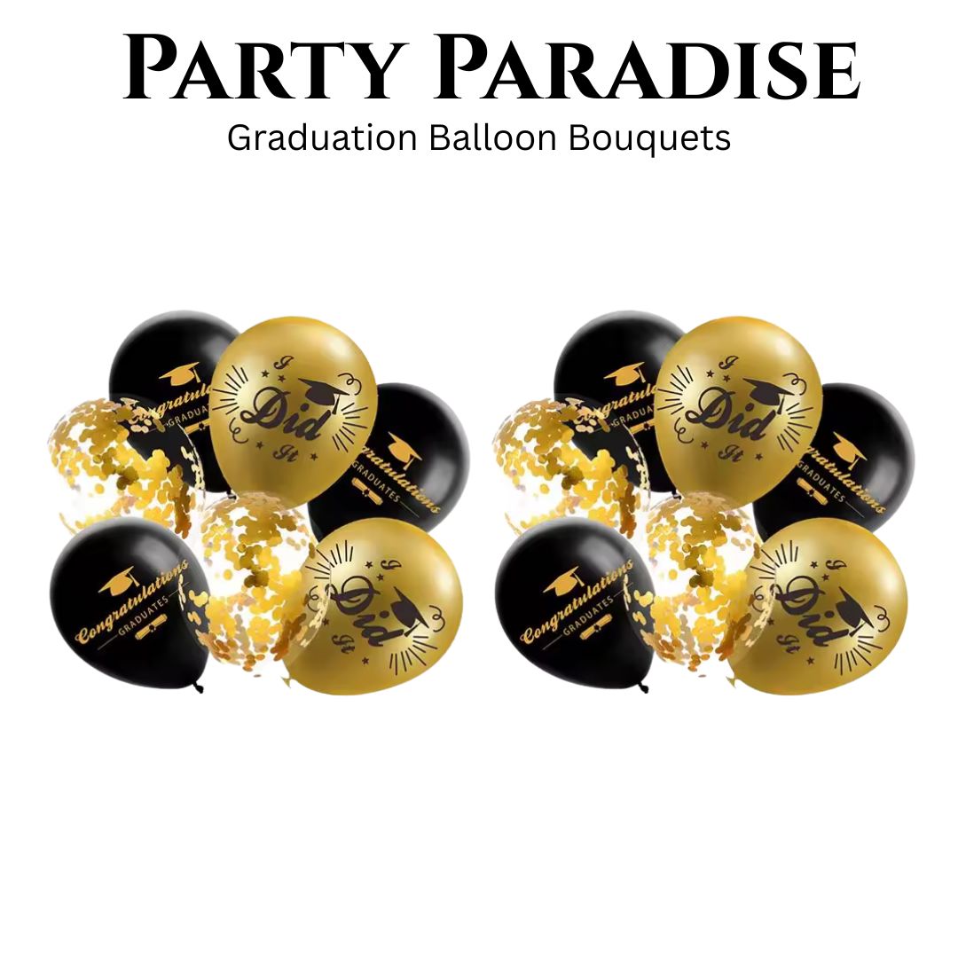 Graduation Printed Balloons for High School College Kindergarten Preschool Black Gold Balloons Gold Confetti Balloons 14PCS Bouquets Main image