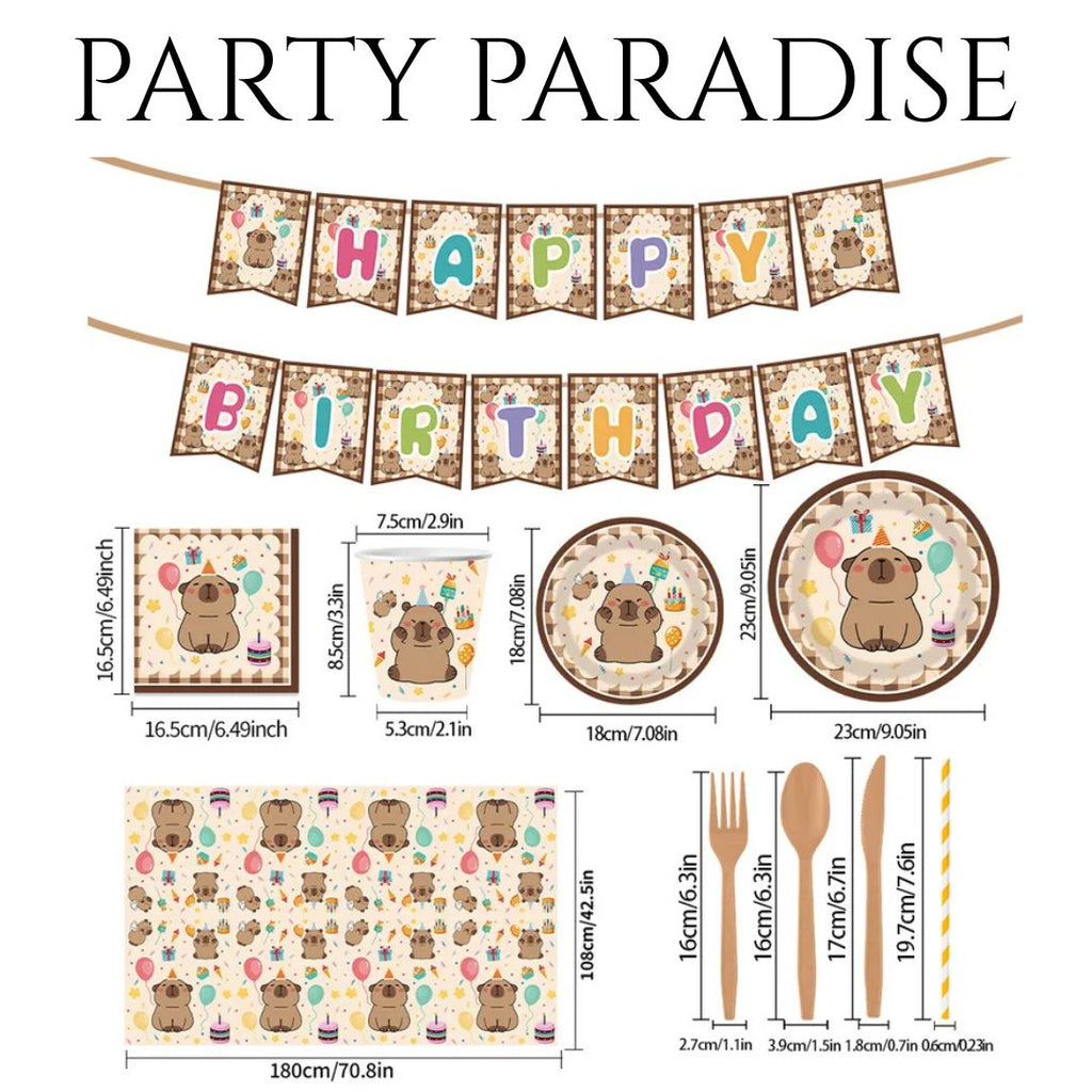 92 PCS SET Capybara Tableware Set Party Kit for Birthdays