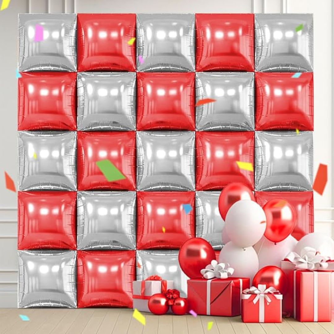 25PCS Double Sided Square Foil Balloons Wall,19 Inches Chrome Foil Balloons Tunnel Arch Garland Kit for Birthday,Anniversary,Wedding,Graduation Party Background Graduation Party Decoration Main image