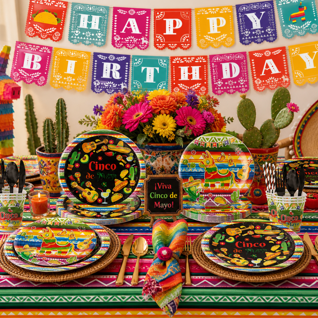 Cinco de Mayo Tableware Set Party Kit 135pcs for Birthdays Mexican Carnival Fiesta Festival Main image