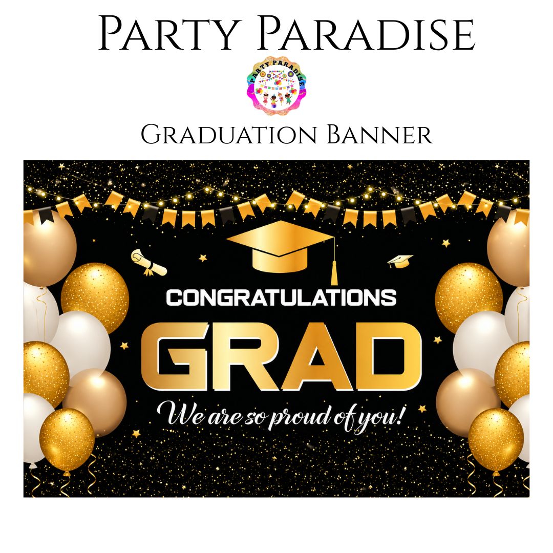 Graduation Banner for Party Congratulation GRAD banner 72x44inches, Graduation Banner Graduation Backdrop Class of 2026m Black and Gold Main image