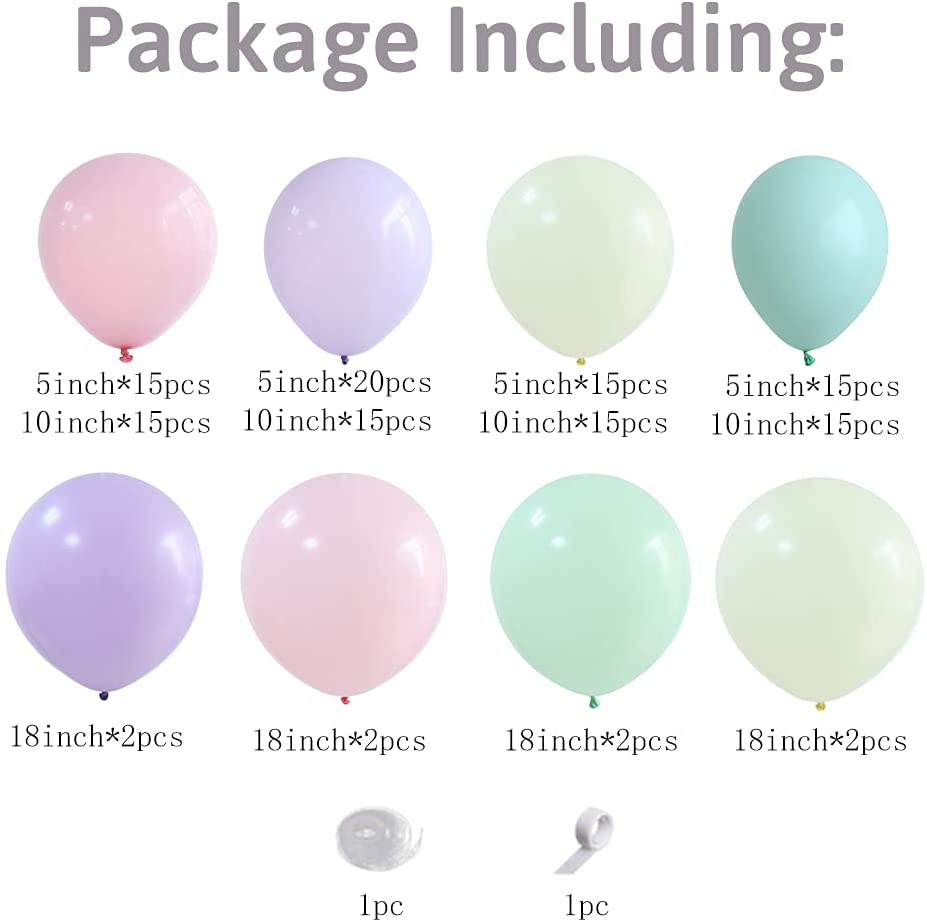 Macaron Pastel Color  Balloon Arch Garland Kit 135 pcs for Birthdays Princess Party Backyard Party Summer Parties Easter Hosting