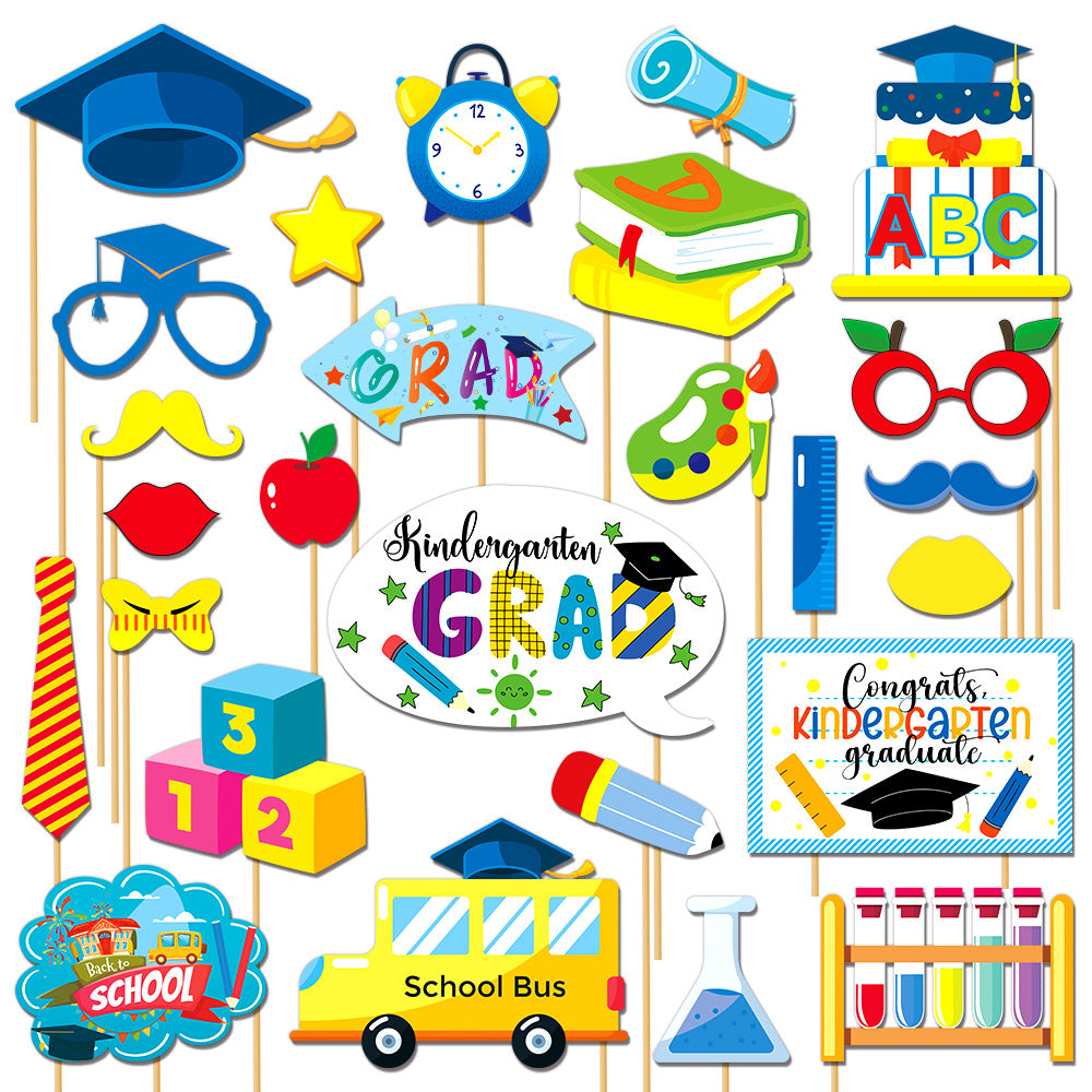 26PCS PHOTO PROPS Children's Decorations Kindergarten Graduation Season Paper Photo Frame for Photography Props-Includes 26 props