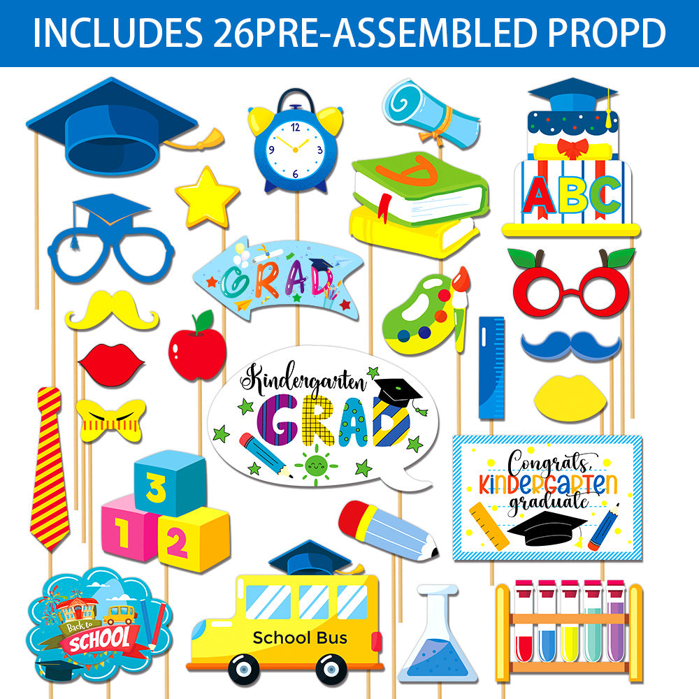 26PCS PHOTO PROPS Children's Decorations Kindergarten Graduation Season Paper Photo Frame for Photography Props-Includes 26 props