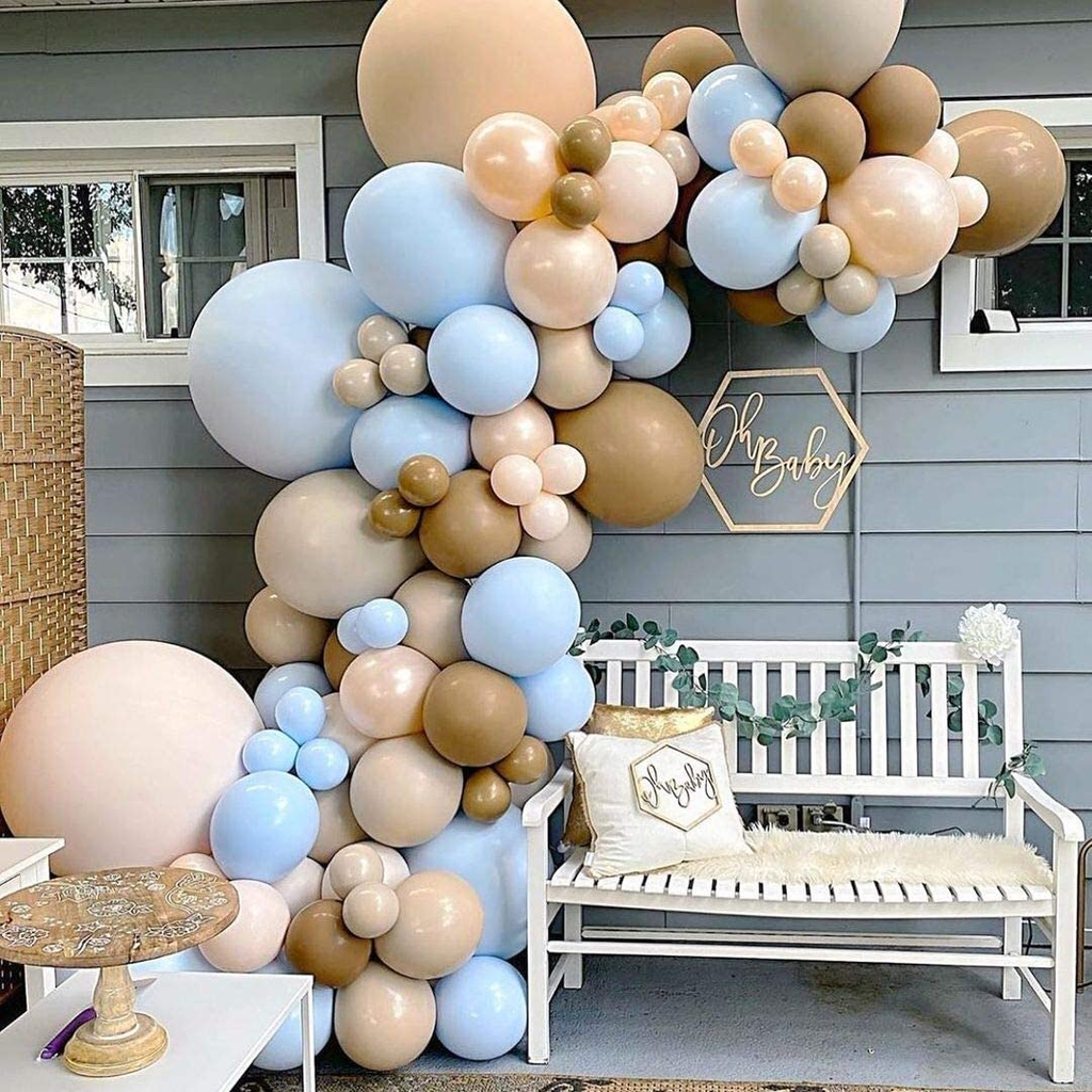 Retro Cocoa Macaron Blue Balloon Arch Garland 176 pcs for Baby Showers Bridal Parties Weddings Anniversary Prom Graduation Gender Reveal Birthdays