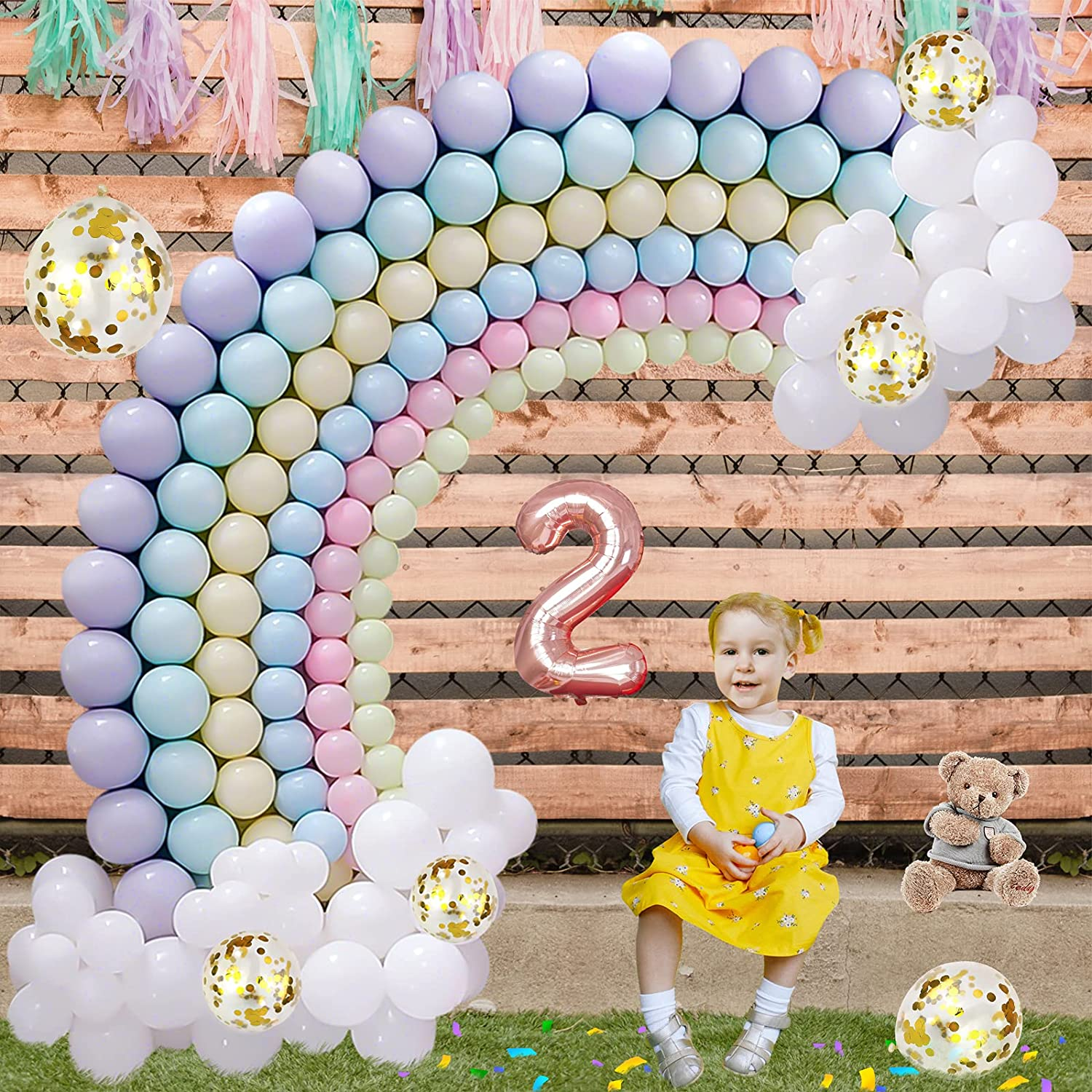 Macaron Pastel Color Rainbow Balloon Garland Kit 304 pcs for Birthdays Backyard Princess Party
