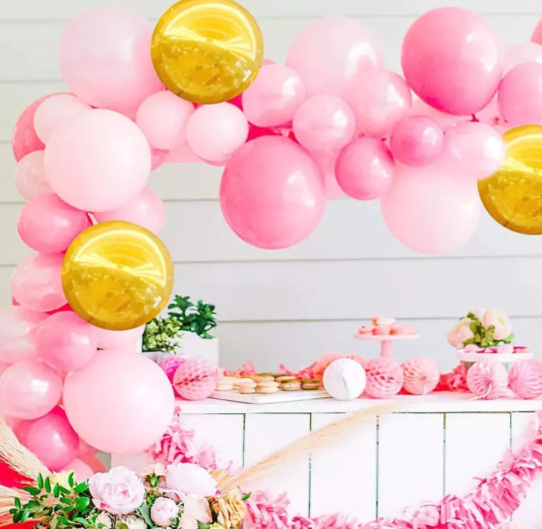 Matte Pink and foil Gold Balloon Garland Kit 124 pcs for Birthdays Gender Reveal Baby Shower Weddings Anniversary Bridal Shower