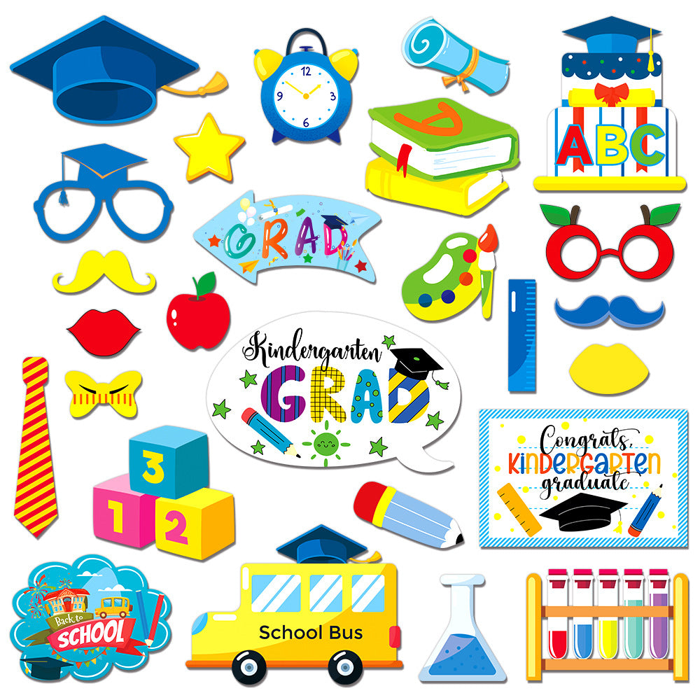 26PCS PHOTO PROPS Children's Decorations Kindergarten Graduation Season Paper Photo Frame for Photography Props-Includes 26 props