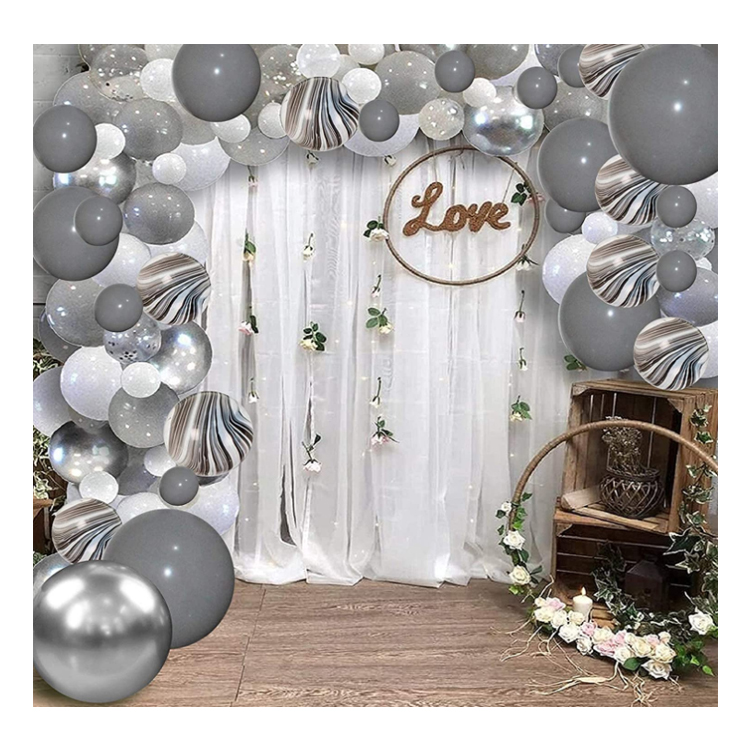 Chrome, Silver Grey Balloon Garland Arch Kit. 106 PCS for Graduation Weddings Birthdays Anniversary Baby Shower Bridal Shower Gender Reveal