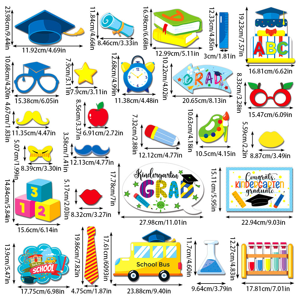 26PCS PHOTO PROPS Children's Decorations Kindergarten Graduation Season Paper Photo Frame for Photography Props-Includes 26 props