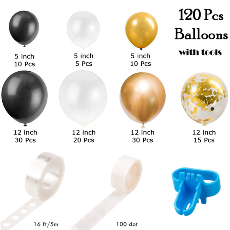 Pear Black and White Metallic Gold Balloon Garland kit 123pcs