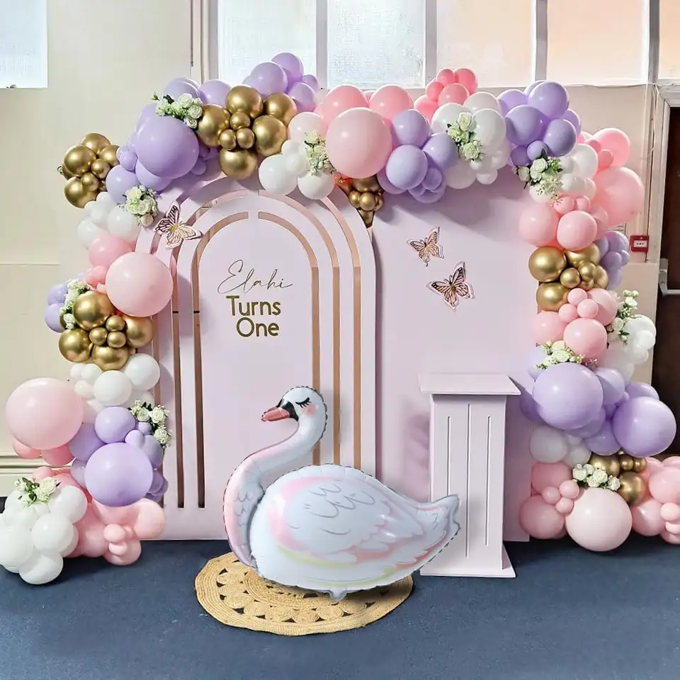 Double stuffed matte white, Macaron Pink, Purple Gold Balloon Garland Kit 155 pc for Birthdays Weddings Baby Shower Bridal Party Anniversary
