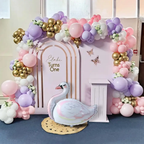 Double stuffed matte white, Macaron Pink, Purple Gold Balloon Garland Kit 155 pc for Birthdays Weddings Baby Shower Bridal Party Anniversary