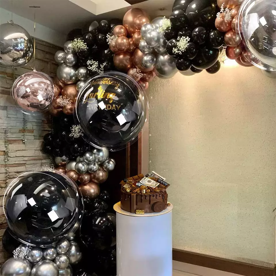 Black Silver Rose Gold Chrome Balloon Garland Kit-176 Piece for Graduation Weddings Birthdays Anniversary