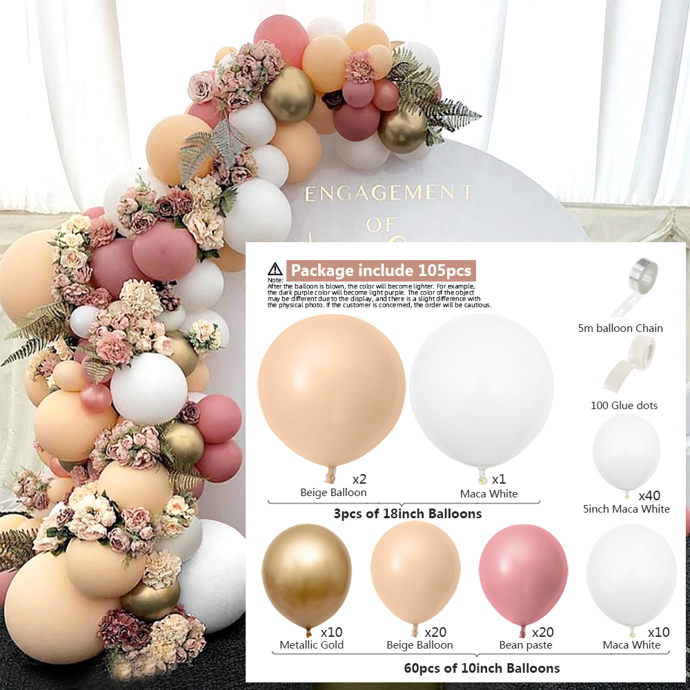 Rose Apricot White Ballon Arch Garland Kit 105 pcs for Birthday Anniversary Bridal Party Weddings Graduation Prom Baby Shower Gender Reveal