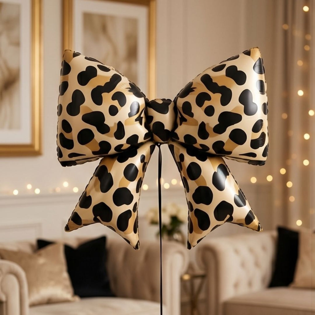 Leopard Bow Balloons 38 Inch x 29-inch Bow Foil Mylar Balloons, Coquette Balloon for Girl Birthday Gender Reveal Baby Shower Wedding Decorations (Pink-38 Inch)